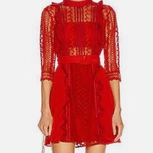 Self Portrait Red Geometric Lace Dress Size 8
